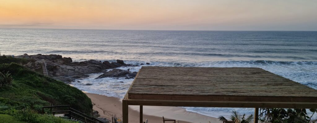 Terrace with chairs overlooking the Pacific
